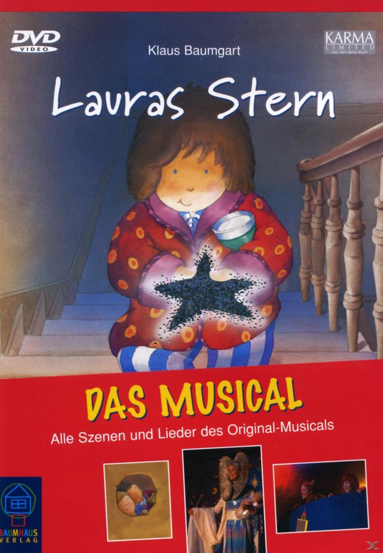 DVD-Cover für Lauras Stern, ein Cartoon-Mädchen mit einem Stern. Das Cover ist rot, mit einer Treppe im Hintergrund.