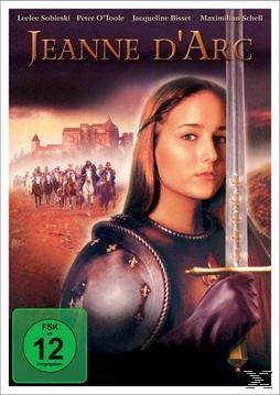 DVD-Cover von Jeanne d'Arc. Eine Frau mit Schwert hält es und schaut den Betrachter an.