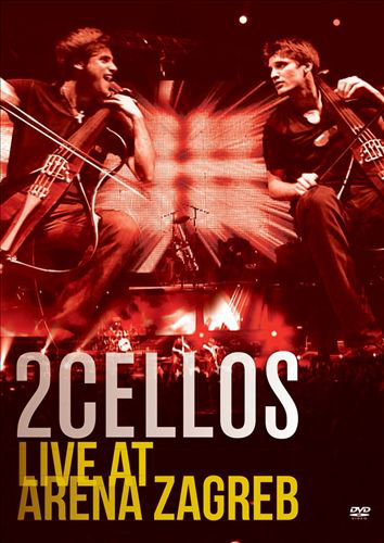 Koncertborító két csellistával, a '2CELLOS Live at Arena Zagreb' felirat látható.