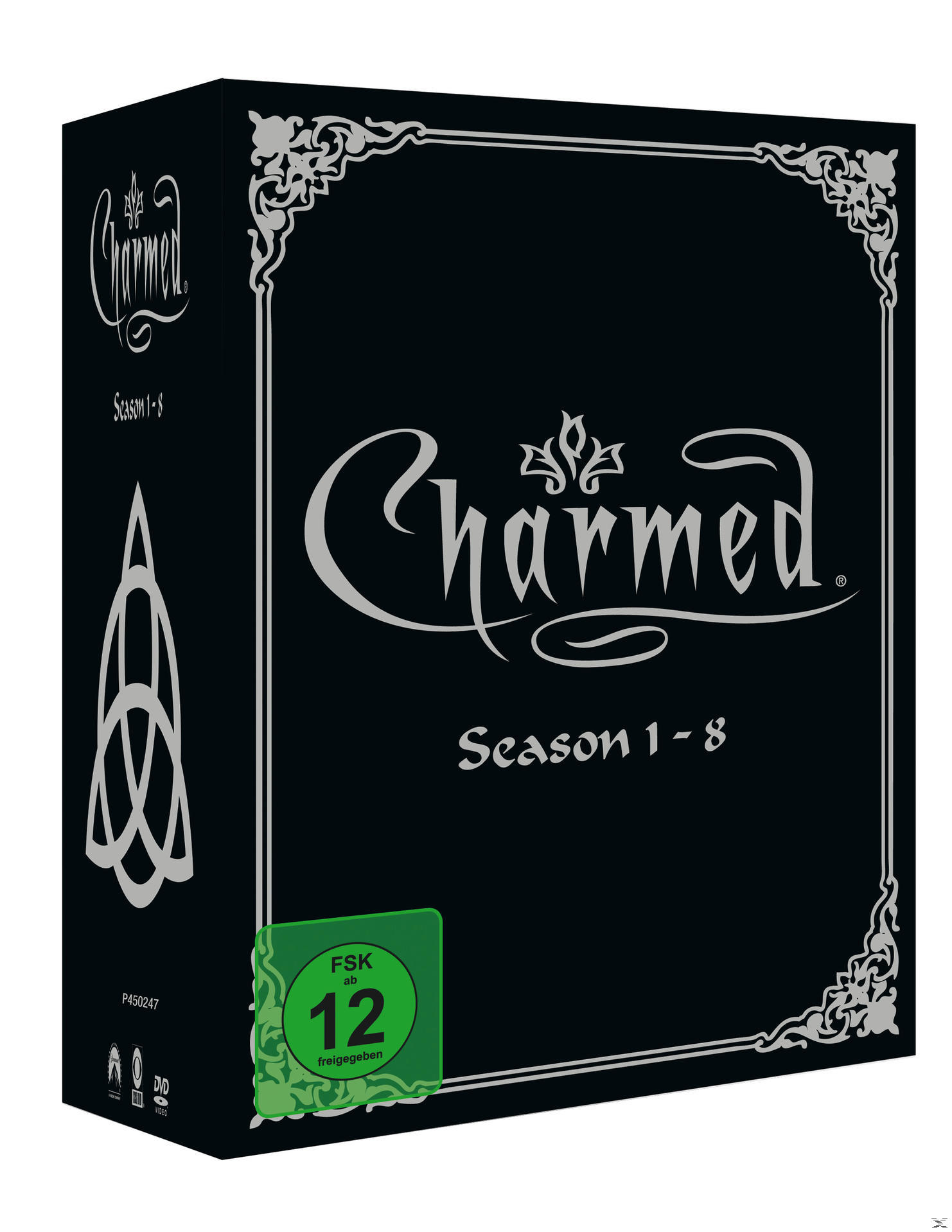 DVD-Box-Set. Schwarze Box mit weißem Text. Grünes Etikett mit Text.