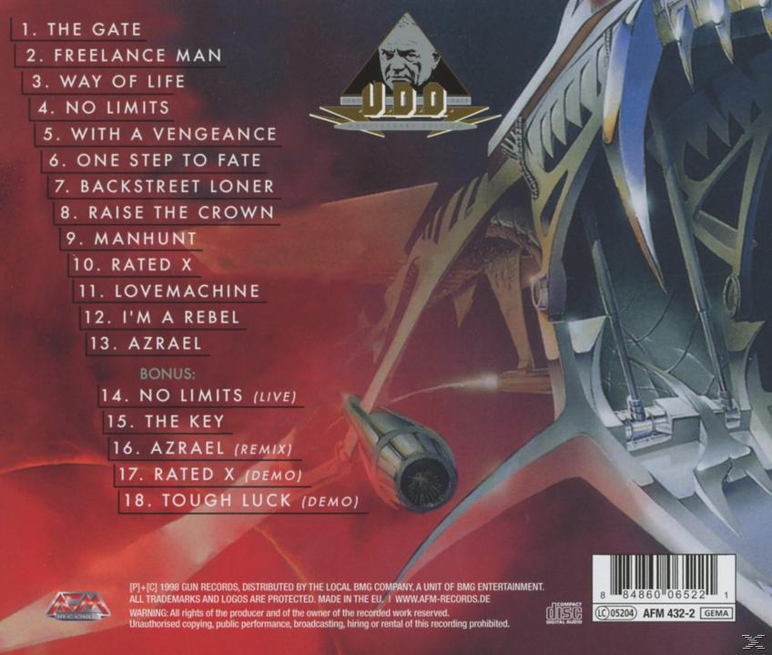 Album-Rückseite mit Titelliste und Weltraumschiff-Design.