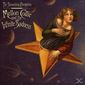 Albumcover: Frau in einem Stern, Planeten und Weltraum. Text 'Mellon Collie and the Infinite Sadness'.