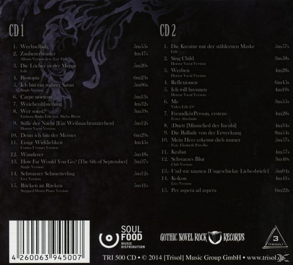 CD-Rückseite: Zwei CDs mit Titeln auf Deutsch, dunkler Hintergrund.