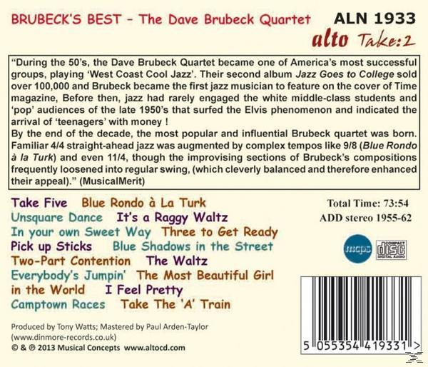 Rückseite des CD-Covers von Brubeck's Best. Enthält Titelliste und Albuminformationen.