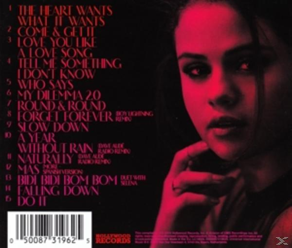 Rückseite des Albums mit Selena Gomez' Gesicht und einer Trackliste.