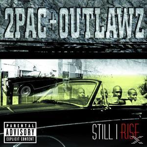 Album borító 2Pac-kel és Outlawz-zal, autókkal és szülői figyelmeztető címkével.