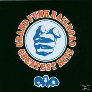 CD-Cover: Eine blaue Faust in der Mitte, roter Text drumherum. Text: 'Grand Funk Railroad Greatest Hits'.