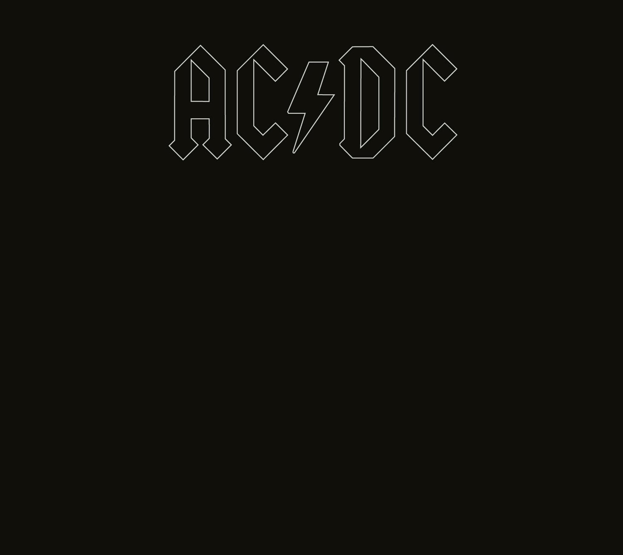 AC/DC-logo op een zwarte achtergrond.