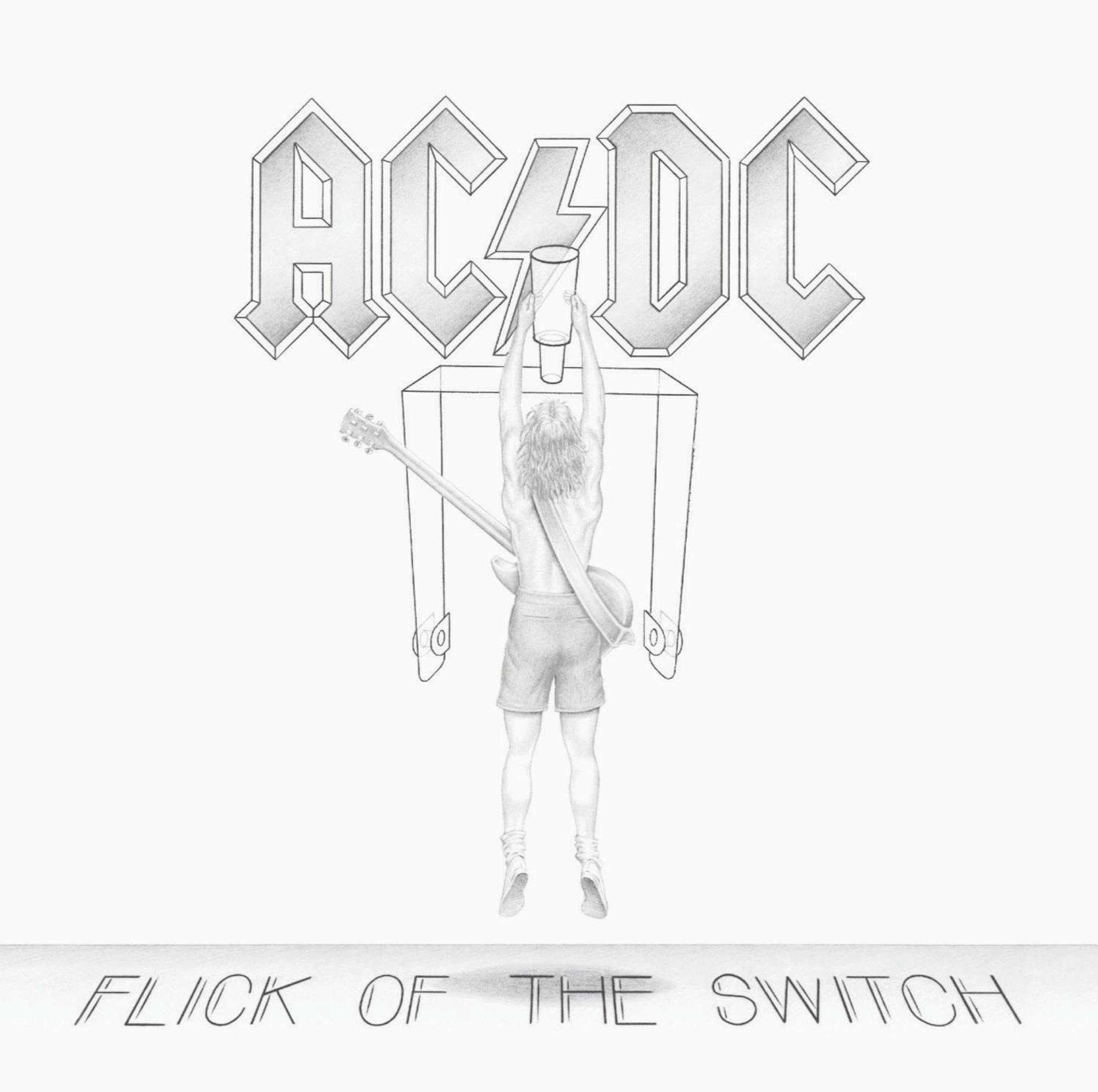 AC/DC album borítója. Gitáros figura egy pohárért nyúl a zenekar logója fölé.