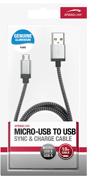 SPEEDLINK SL 1703 BKGY USB-Kabel, Schwarz-grau