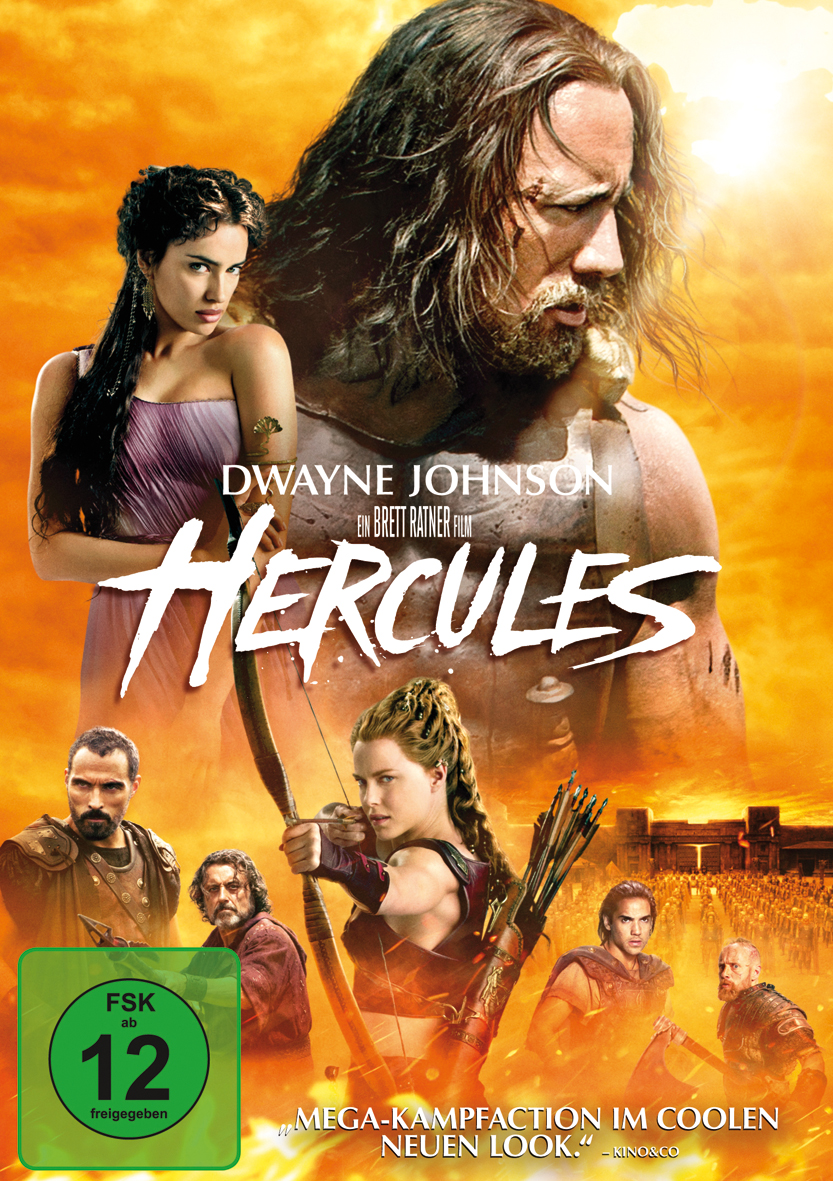 Filmposter. Dwayne Johnson als Hercules, andere Schauspieler und Charaktere. Grüner Kreis mit '12' unten links.