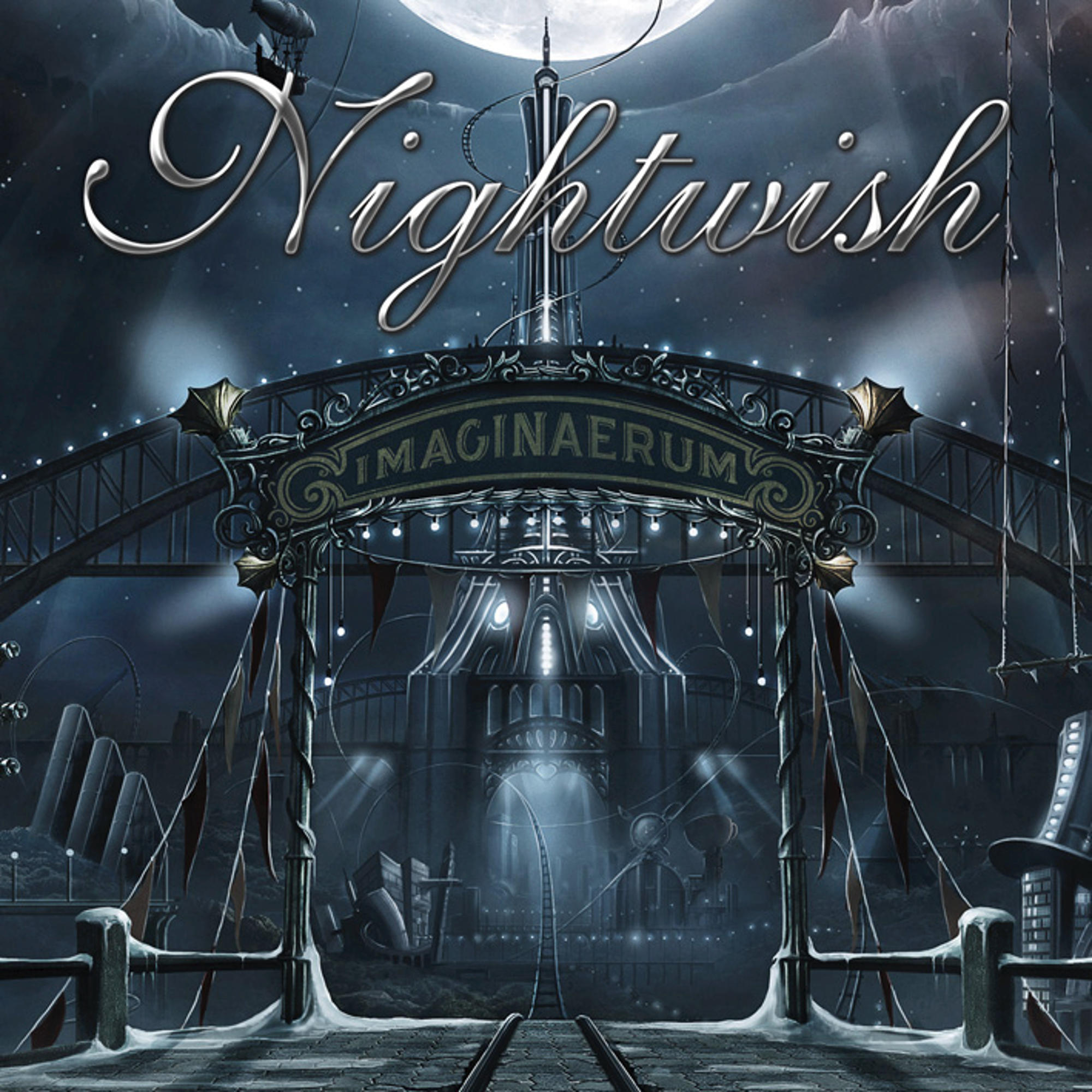 Albumcover von 'Nightwish - Imaginaerum', eine Fantasieszene mit Zirkus und Vollmond.