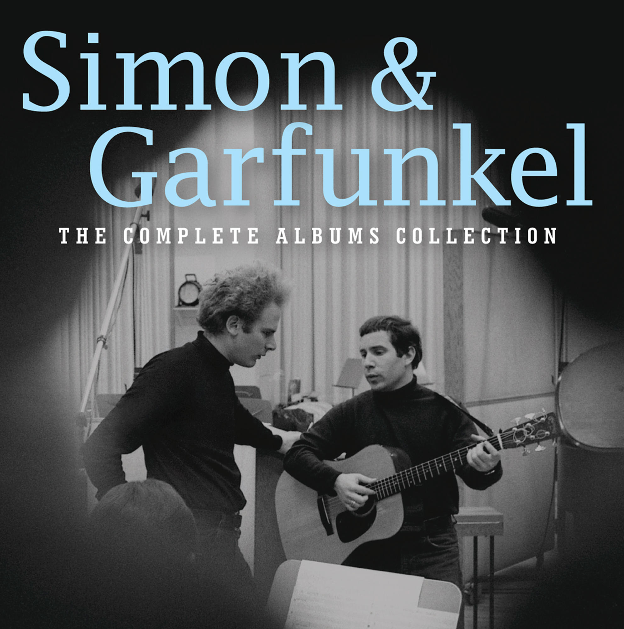 Albumcover: Simon & Garfunkel, zwei Männer in schwarzen Rollkragenpullovern, einer mit Gitarre.