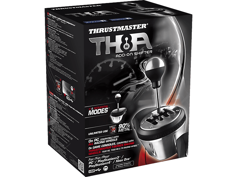 THRUSTMASTER TH8A (H-Schaltung 7+1 / Sequenziell +/-, PS4 / PS3 / Xbox One  / PC), Schalthebel, Silber/schwarz