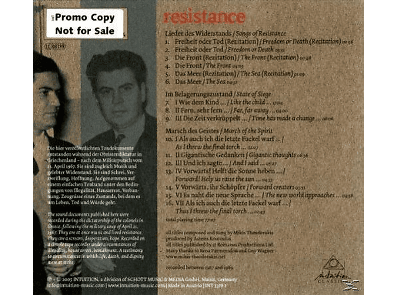 Thumbnail - Μίκης Θεοδωράκης - Resistance: Historic Recordings From The Underground And Exile (CD)