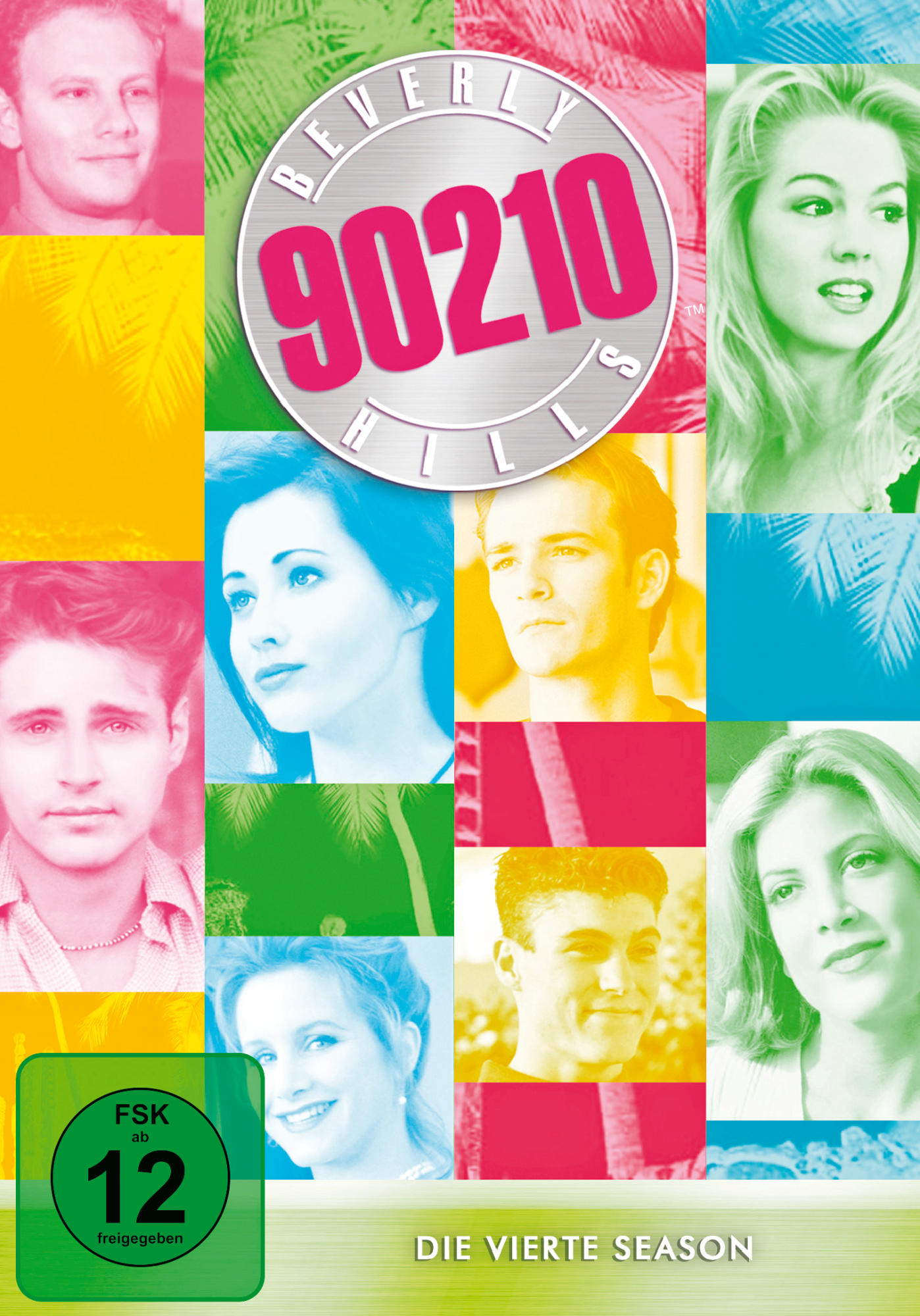 DVD-Cover: Gruppenfoto der Schauspieler von "Beverly Hills 90210", mit dem Titel der Show.