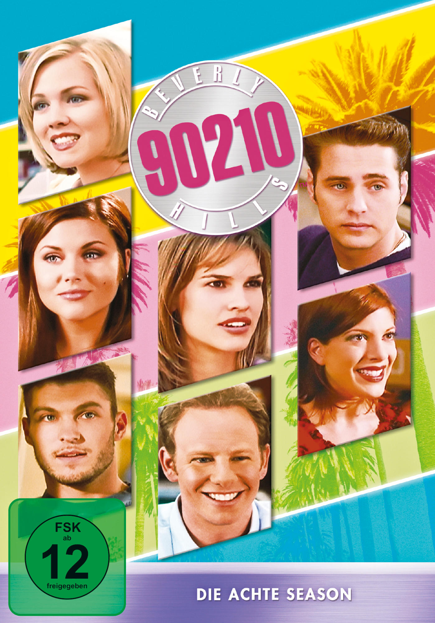Cover einer DVD mit Gesichtern und Text: 'BEVERLY HILLS 90210' und 'DIE ACHTE SEASON'.