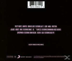 Schwarze CD-Rückseite. Songtitel und Namen sind aufgelistet. Sony Music und Parkwood Entertainment Logos unten.