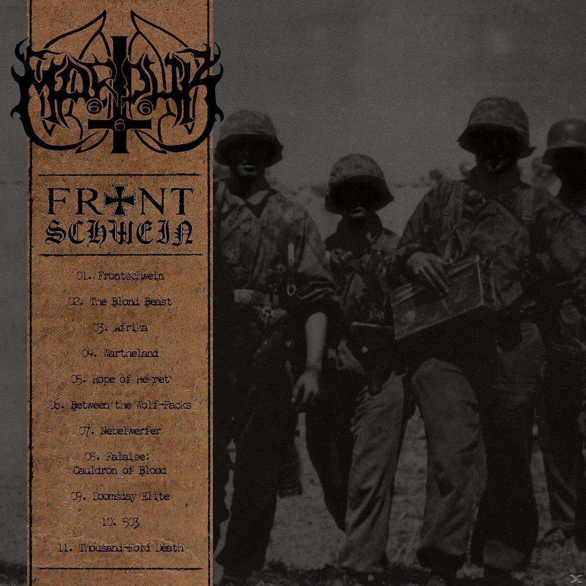 Albumcover: Soldaten in WWII-Uniformen, Text 'FRNT SCHWEIN', Liste der Songtitel.