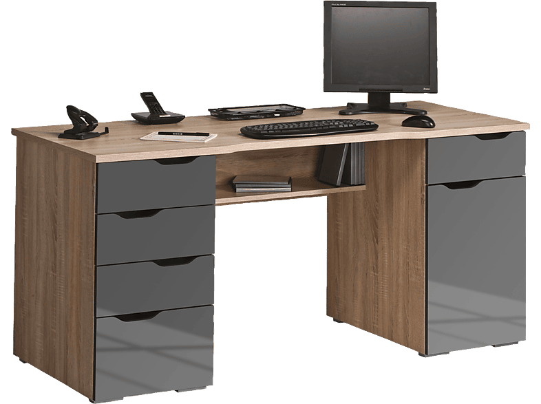 Sonoma-Eiche und und Hochglanz Computertisch - Computertisch MAJA 9539 Schreib- Schreib- grau