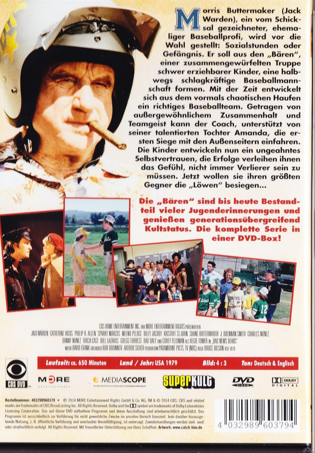 DVD-Rückseite mit einem Mann, der eine Zigarre hält, Baseballspielern und Text auf Deutsch.