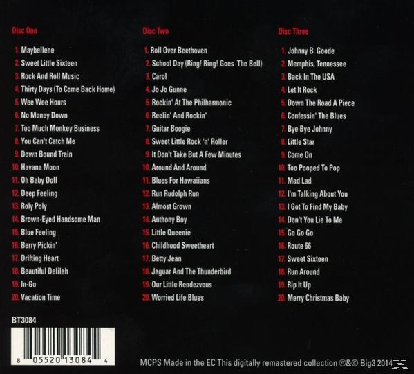 CD-Cover zeigt Songtitel auf drei Discs. Schwarzer Hintergrund mit weißem Text, einige rote Akzente. Barcode und Copyright-Informationen.