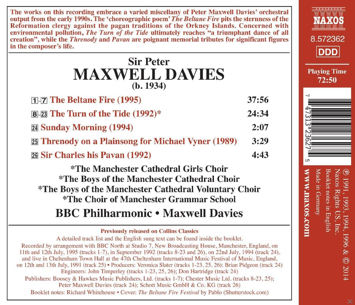 CD-Cover: Sir Peter Maxwell Davies, weißer Text, Titelliste, Label-Logo.
