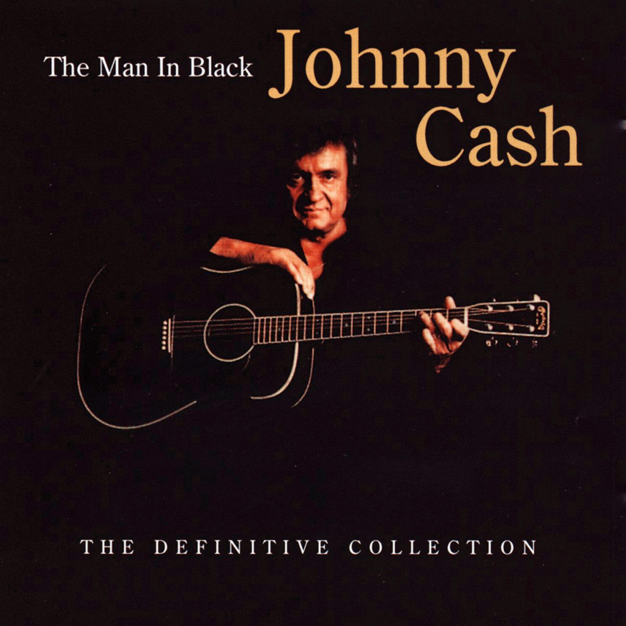 Albumcover von Johnny Cash mit einer Gitarre. Er trägt ein schwarzes Hemd.