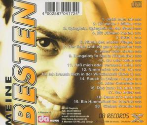 Albumcover. Zeigt eine Nahaufnahme des Gesichts eines Mannes. Text: "Meine Besten" mit einer Titelliste. Oranger Hintergrund.