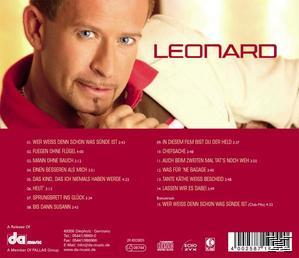CD-Cover: Gesicht eines Mannes mit Text. Der Text lautet 'Leonard' und listet Songs auf. Roter Hintergrund.