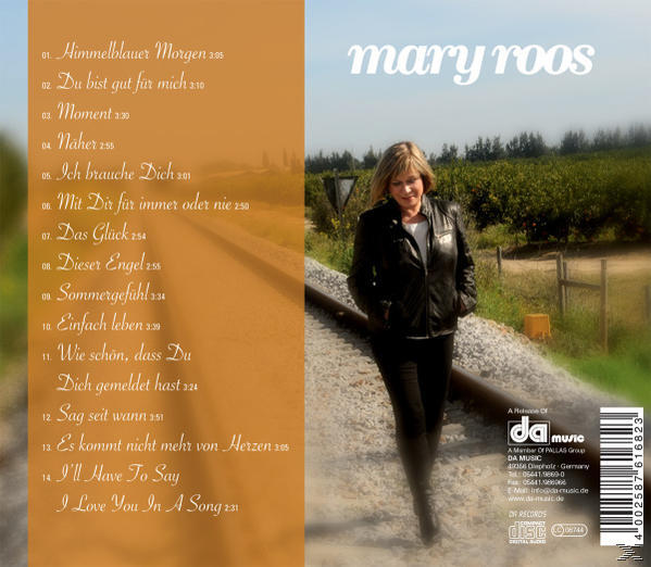 CD-Cover mit Frau auf einem Weg, Text: Mary Roos. Albumtitel und Titelliste.