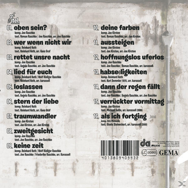 Rückseite eines Albums mit deutschen Songtiteln und einem Barcode am unteren Rand.