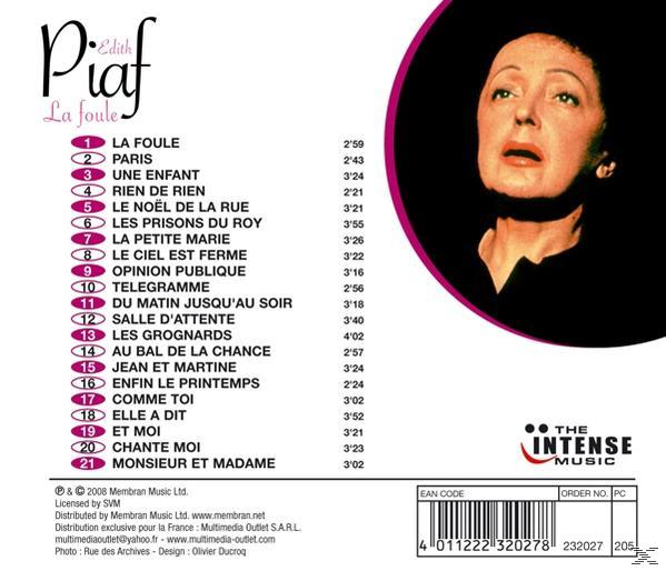 CD-Cover mit Porträt einer Frau und Titelliste. Titel: Edith Piaf. Mit einer Liste der Songs.