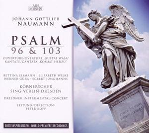 CD-Cover mit Statue und Text. Titel: Psalm 96 & 103. Enthält Text über Künstler und Titel.