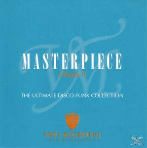 CD-Cover. Titel: Meisterwerk. Mit blauem Hintergrund, weißem Text und orangefarbenem Logo unten.