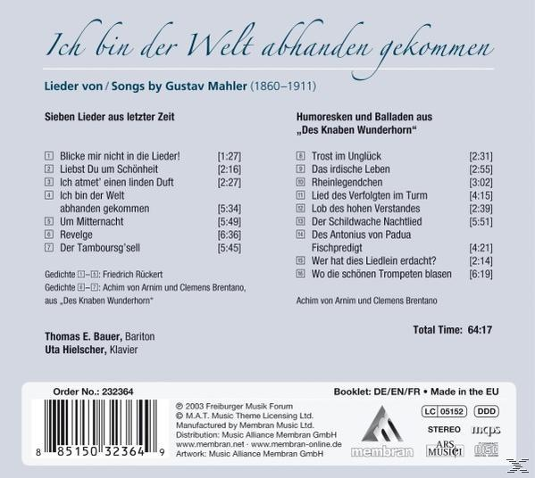 BAUER,T.E. & HIELSCHER,U. - Ich Bin Der Welt Abhanden  - (CD)