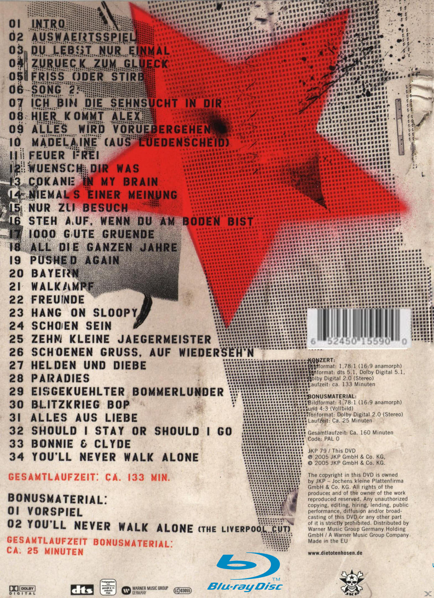 DVD-Rückseite mit einem roten Stern, einer Titelliste und einem Barcode am unteren Rand.