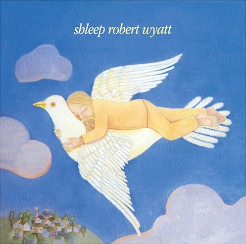 Album borító, egy személy egy óriási madáron alszik, amely egy kék égen lebeg, felhőkkel.