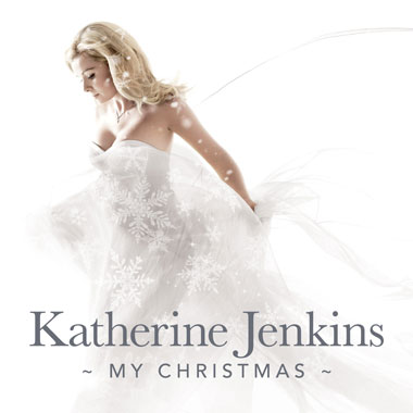 Katherine Jenkins fehér ruhában hópelyhekkel. Fehér háttér. A "My Christmas" cím.