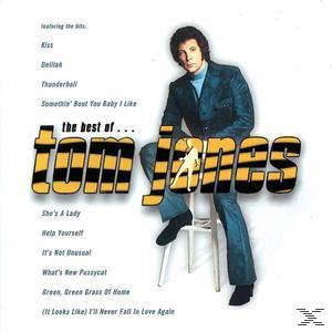 Albumcover: Tom Jones sitzt auf einem Stuhl, Text 'The best of Tom Jones', weißer Hintergrund.