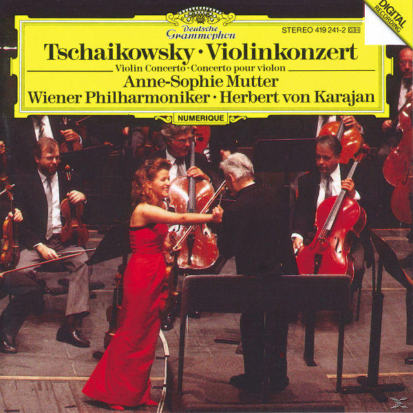 Album borító egy piros ruhás nővel hegedül, a háttérben egy zenekarral.