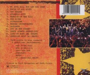 CD borító: 'Born in the U.S.A.' Bruce Springsteentől. Számlista, koncertkép csillaggal.