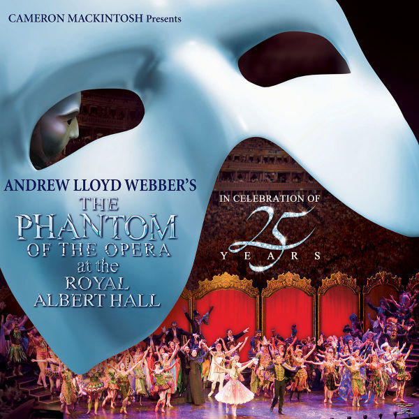 Albumcover für 'The Phantom of the Opera'. Zeigt eine Maske, eine Theaterszene und eine Menge.