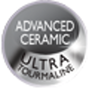 Egy ezüst kör szöveggel: Advanced Ceramic Ultra Tourmaline, fehér háttéren.