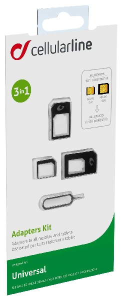 Cellularline Adaptador Nanosim microsim sim kit de para smartphones y tablets line universalsimadapt