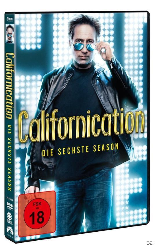 DVD-Cover: Mann in schwarzer Lederjacke und Sonnenbrille, Text 'Californication'. Rot und Blau.