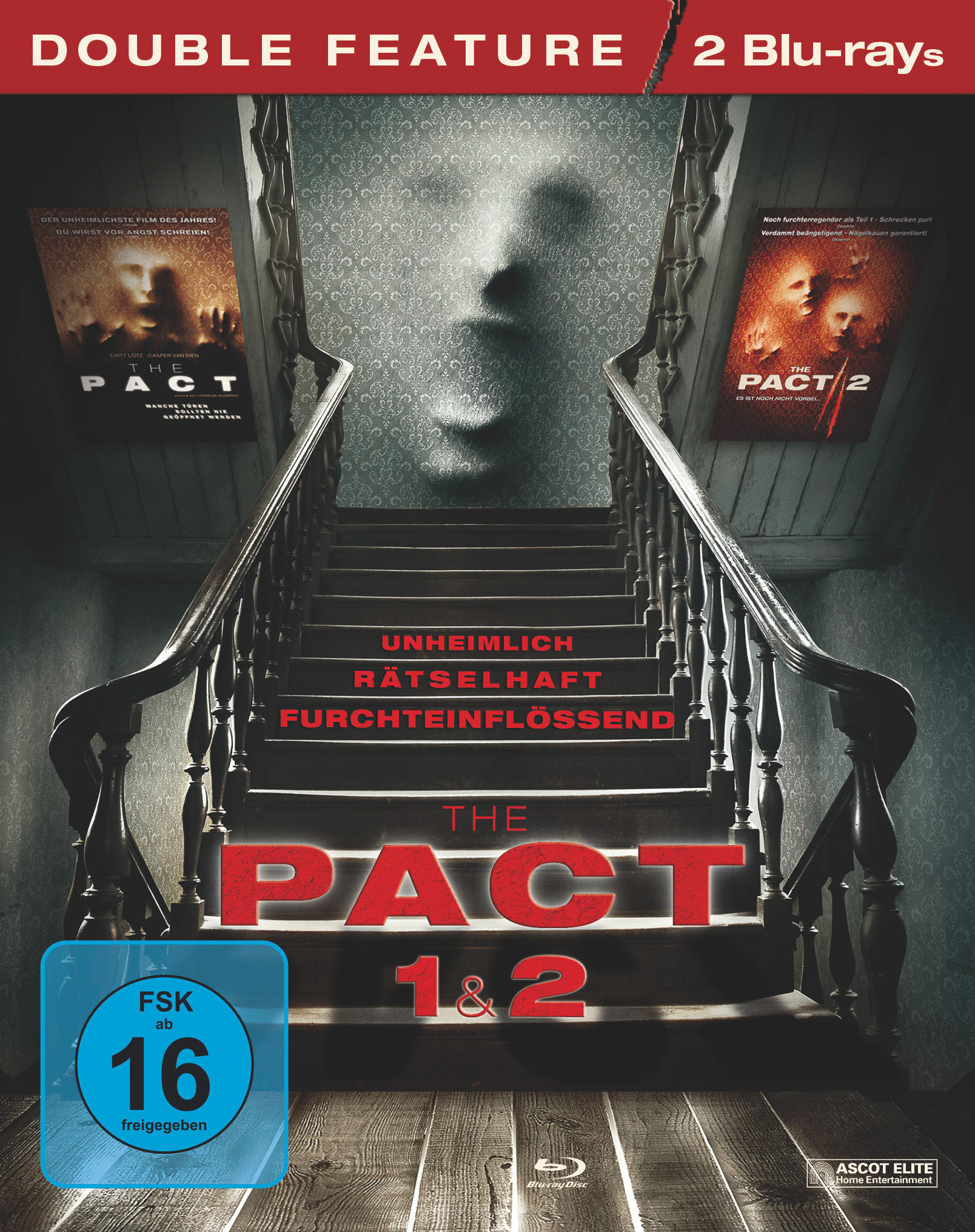 DVD-Cover. Treppe mit einem Gesicht. Titel: The Pact 1 & 2.