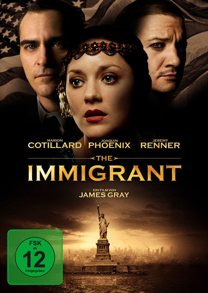 Filmposter: drei Gesichter, Freiheitsstatue. Text: The Immigrant.