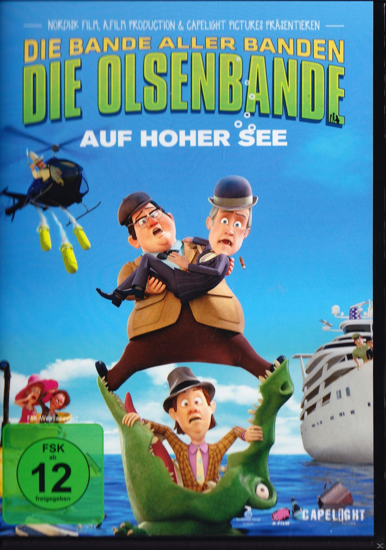 Filmcover: Zeichentrickfiguren. Titel: Die Olsenbande auf hoher See. Grünes FSK 12 Logo.