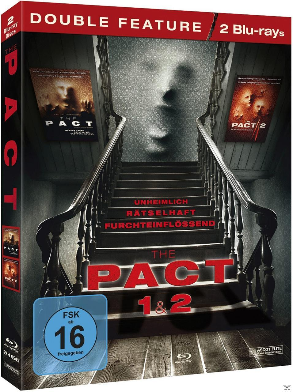 DVD-Cover von "The Pact 1 & 2" mit einer Treppe und einer geisterhaften Gestalt.